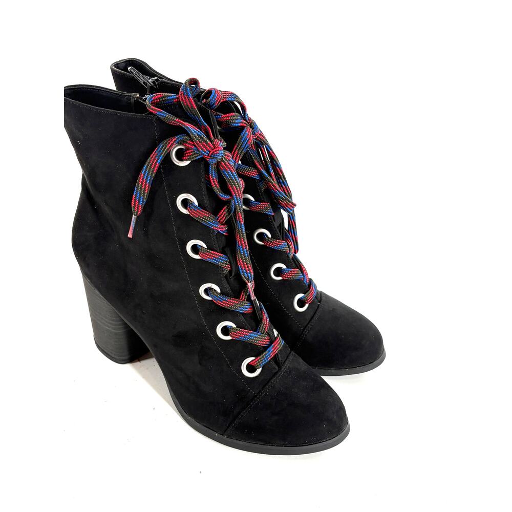 Top Line Charley Lace Up Boots 8 Black NWT Heel Ankle Booties Vegan Suede Y2K